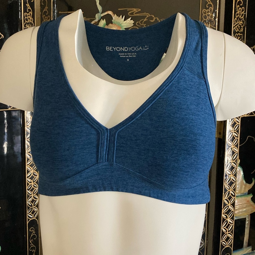 Beyond yoga bra top small Dark teal blue training bra gym shirt swim tank halter